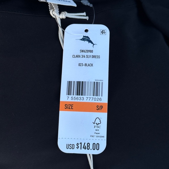 NEW TOMMY BAHAMA Clara 3/4-Sleeve Faux-Wrap Dress BLACK - Picture 8 of 8